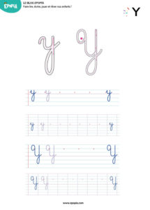 Lettre Y en majuscule, minuscule, cursive attaché et script