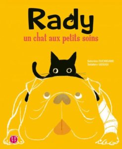 Livre illustré avec un chat noir "Rady, un chat aux petits soins"