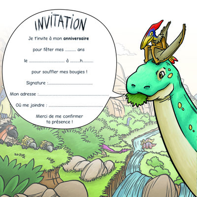 Carte d'invitation anniversaire "dinosaure" à télécharger